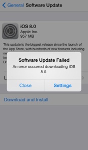 Software Update Failed an error occurred while downloading iOS 8.x.x